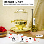 Brass Akhand Jyot Diya with Plate Adjustable Bati Knob & Glass Cover for Puja(Medium Size, 150 ml Oil Capacity)