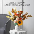 Ceramic Vase with Artificial Flowers for Home Decor, Office Desk & Gifting