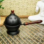 Metal Dhoop Dani with Wooden Holder for Pooja & Home Decor