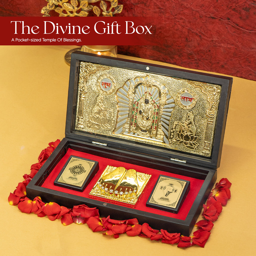 Tirupati Balaji 24K Gold Plated Photo Frame Pocket Temple for Home & Spiritual Gifting