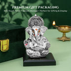 999 Silver Plated Ganesh Idol with Green Velvet Gift Box for Vastu , Housewarming & Wedding Gift