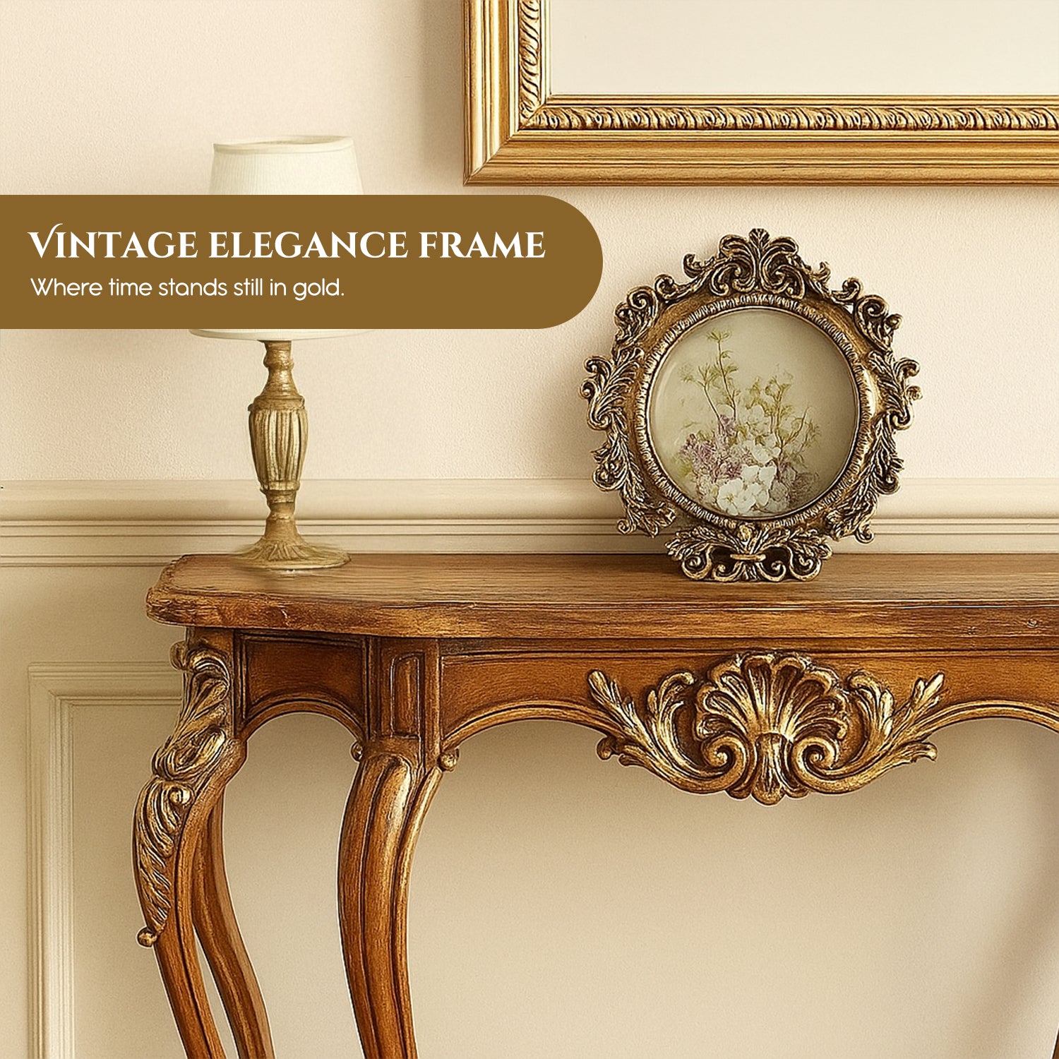 Resin Vintage Round Photo Frame with Glass for Home Decor ,Table & Display
