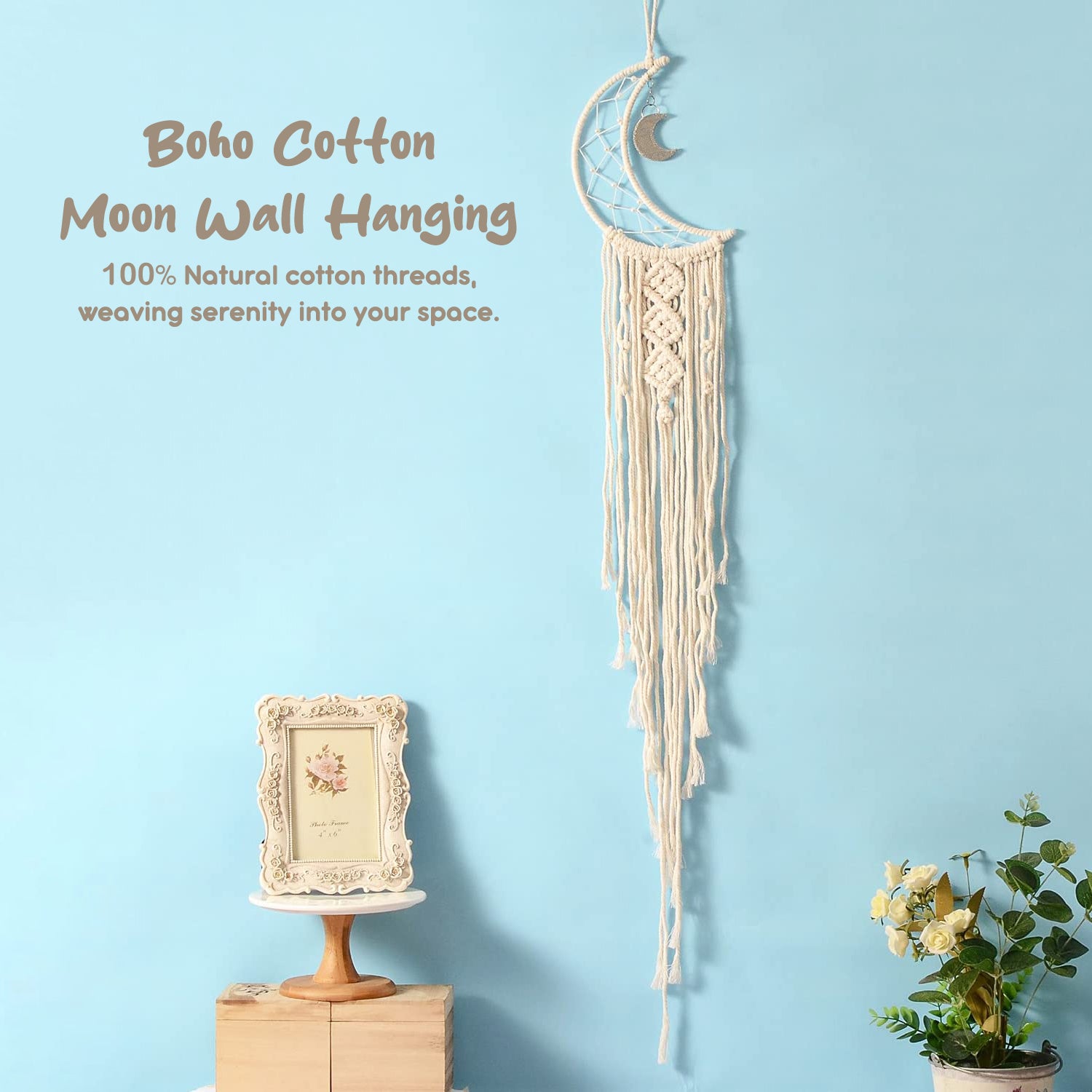 Macrame Moon & Star Wall Hanging Set for Bedroom & Home Decor