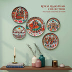 Rajasthani Art Metal Wall Hanging Plates Set of 5 for Living Room & Home Decor