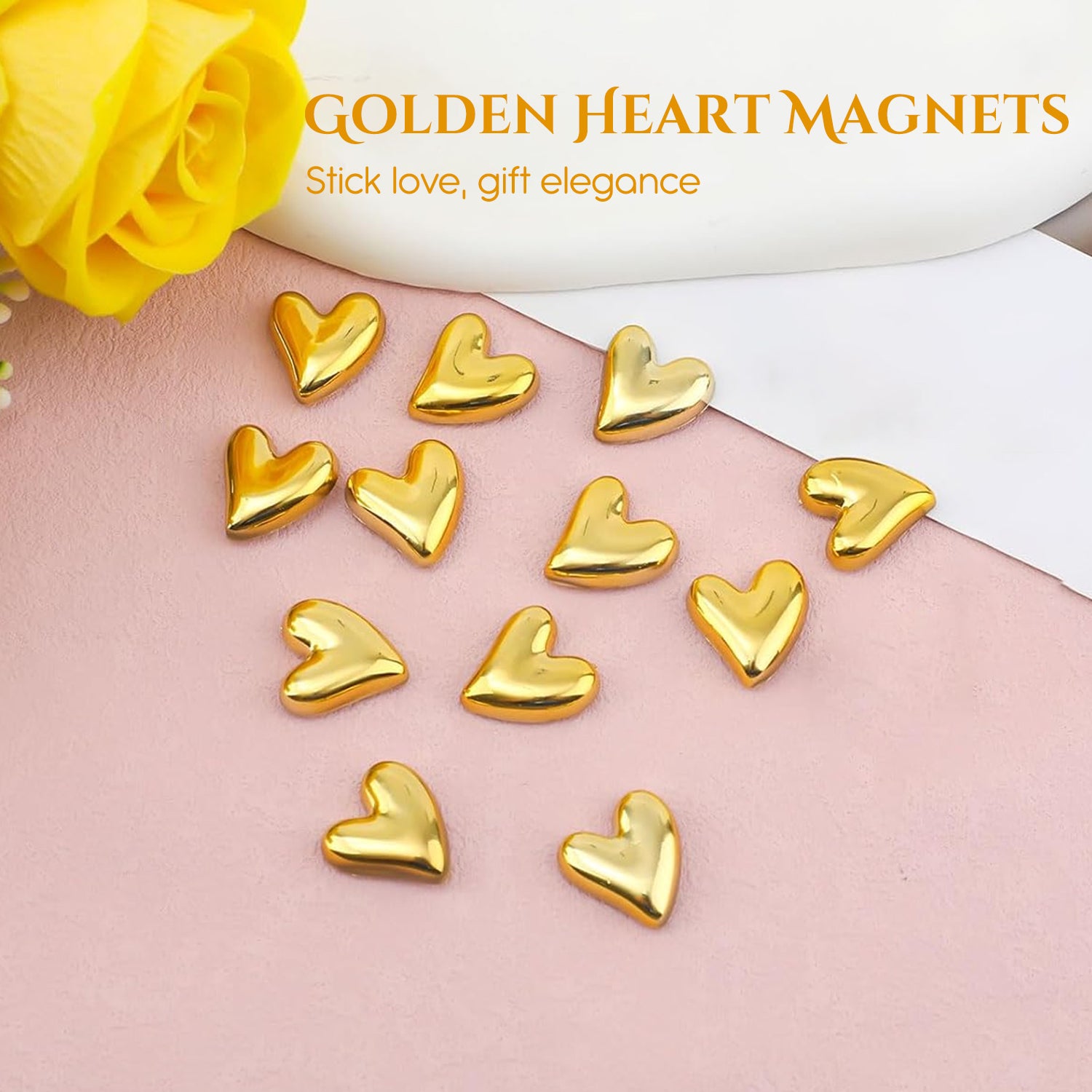 Golden Heart Fridge Magnet Set of 12 for Home & Kitchen Decor