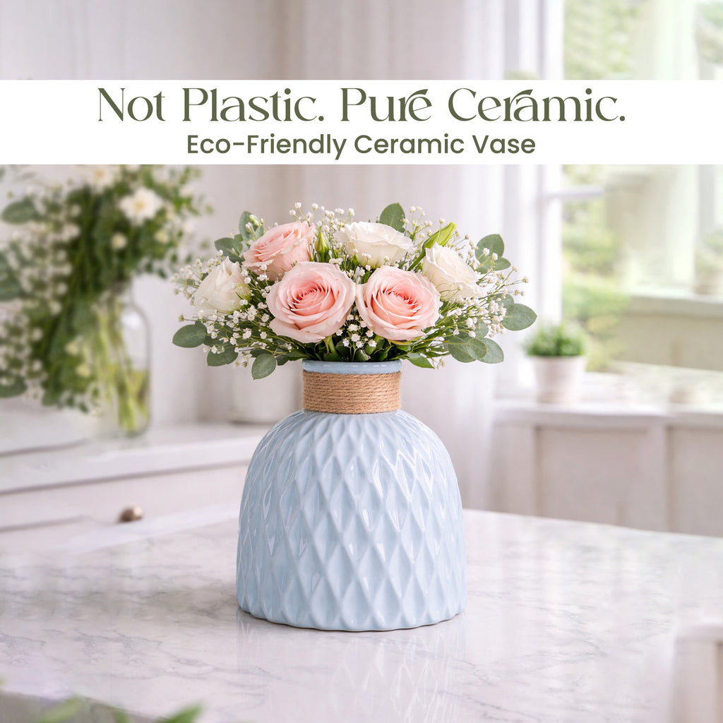 Ceramic Blue Flower Vase for Home Decor, Table Decor & Gifting