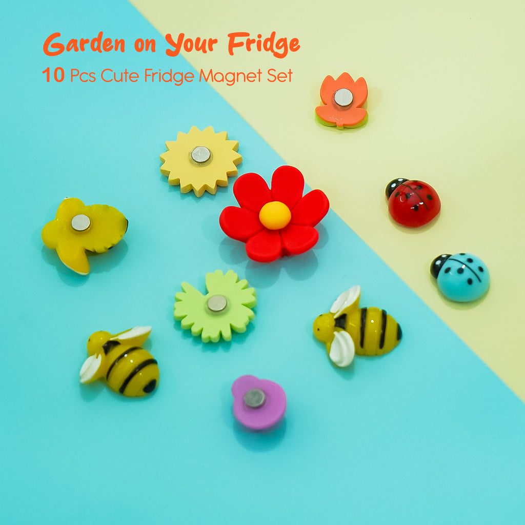 Floral Bees Fridge Magnet Set of 10 for Home & Kitchen Decor