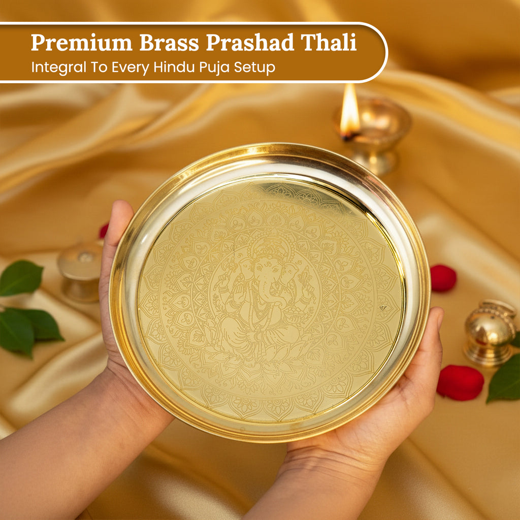 Brass Ganesha Pooja Thali for Home ,Temple & Gifting (Size - 8 Inch)