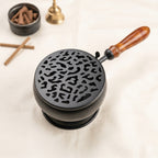 Metal Dhoop Dani with Wooden Handle for Pooja, Meditation & Home Temple Rituals