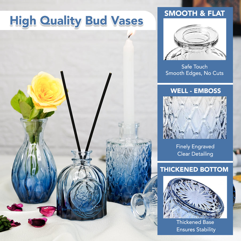 Glass Bud Vases Set of 5 for Home Decor , Table Decoration & Gifting