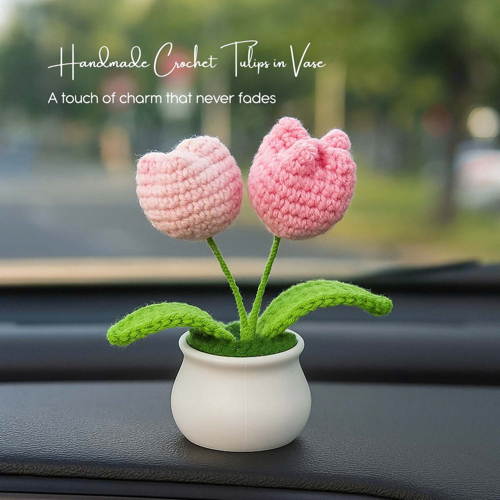 Crochet Tulip Flowers Pot for Home Decor & Gifting