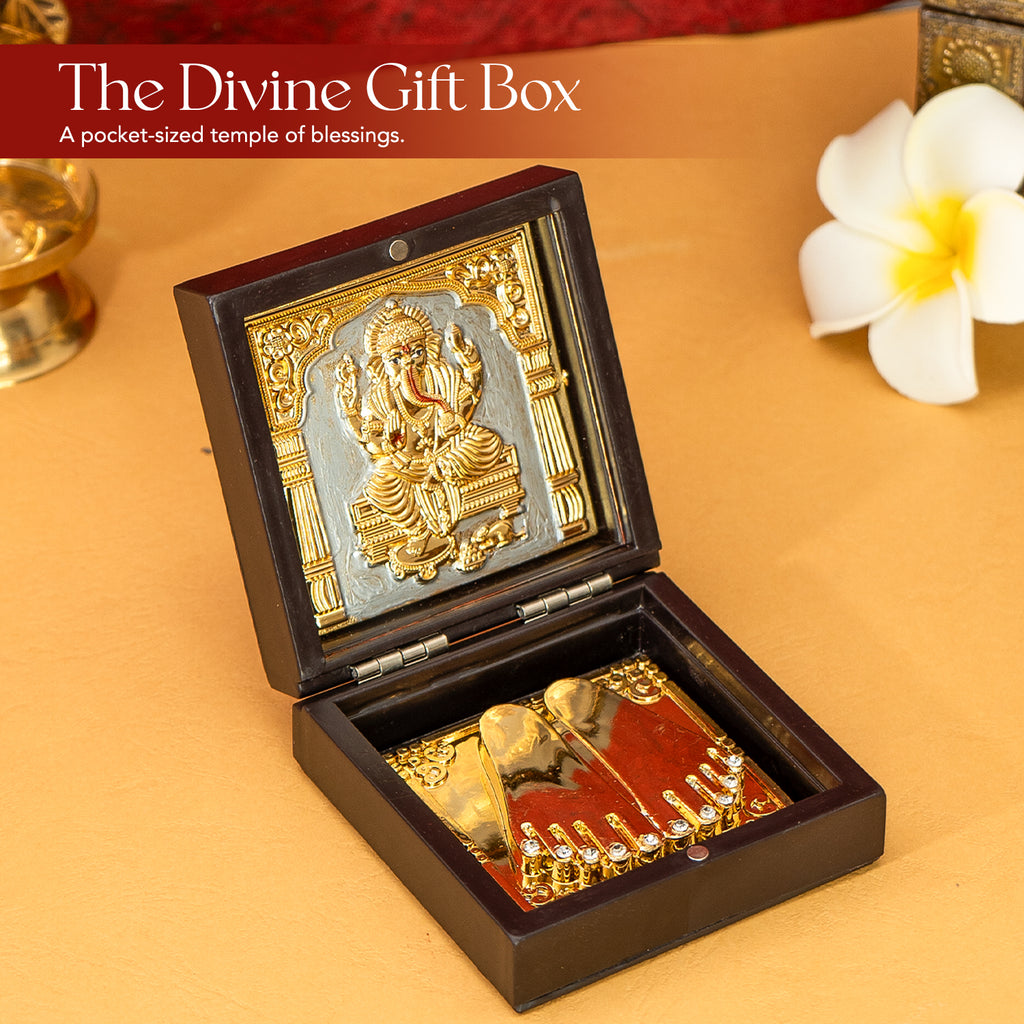 Ganesha 24K Gold Plated Photo Frame Pocket Temple for Home & Spiritual Gifting