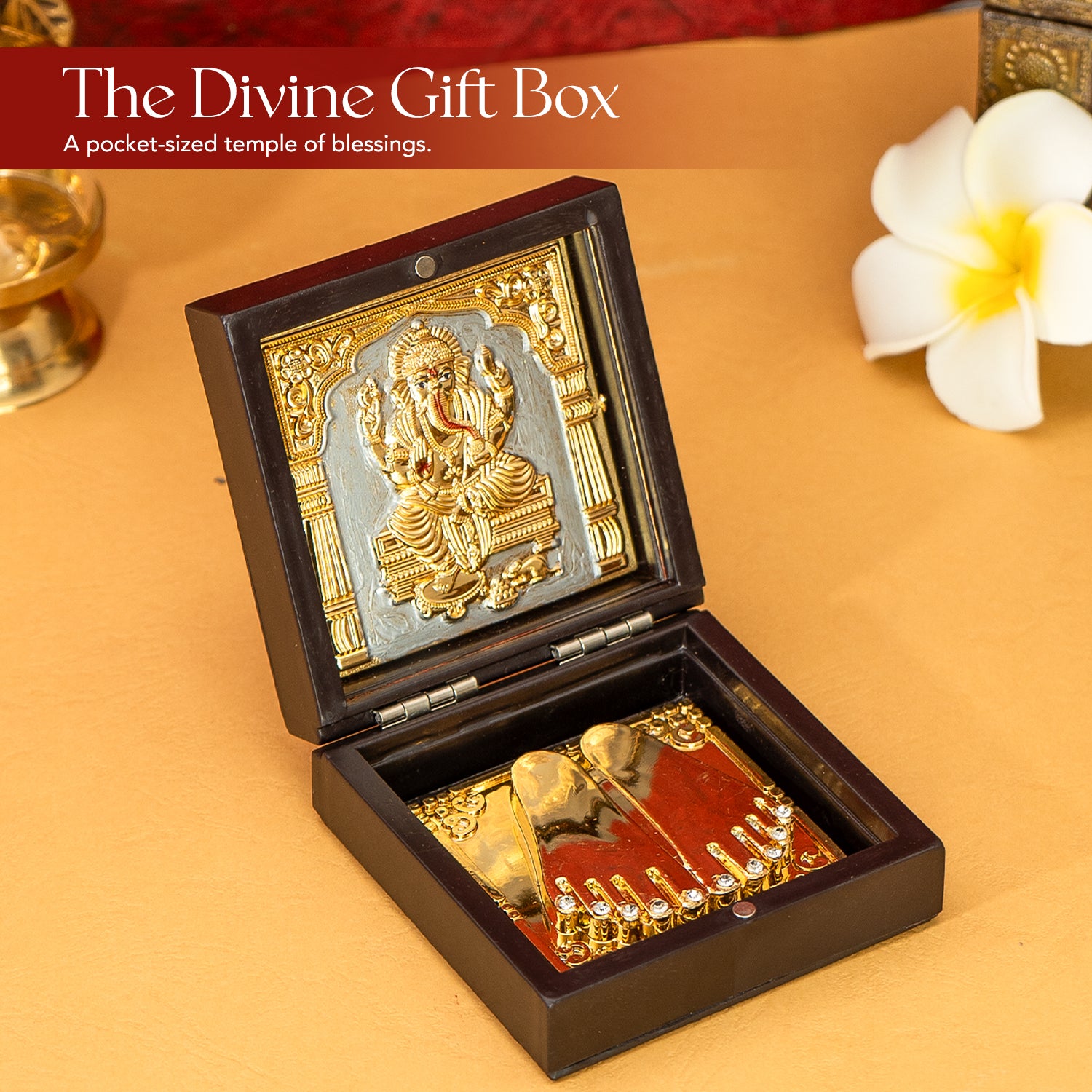 Ganesha 24K Gold Plated Photo Frame Pocket Temple for Home & Spiritual Gifting