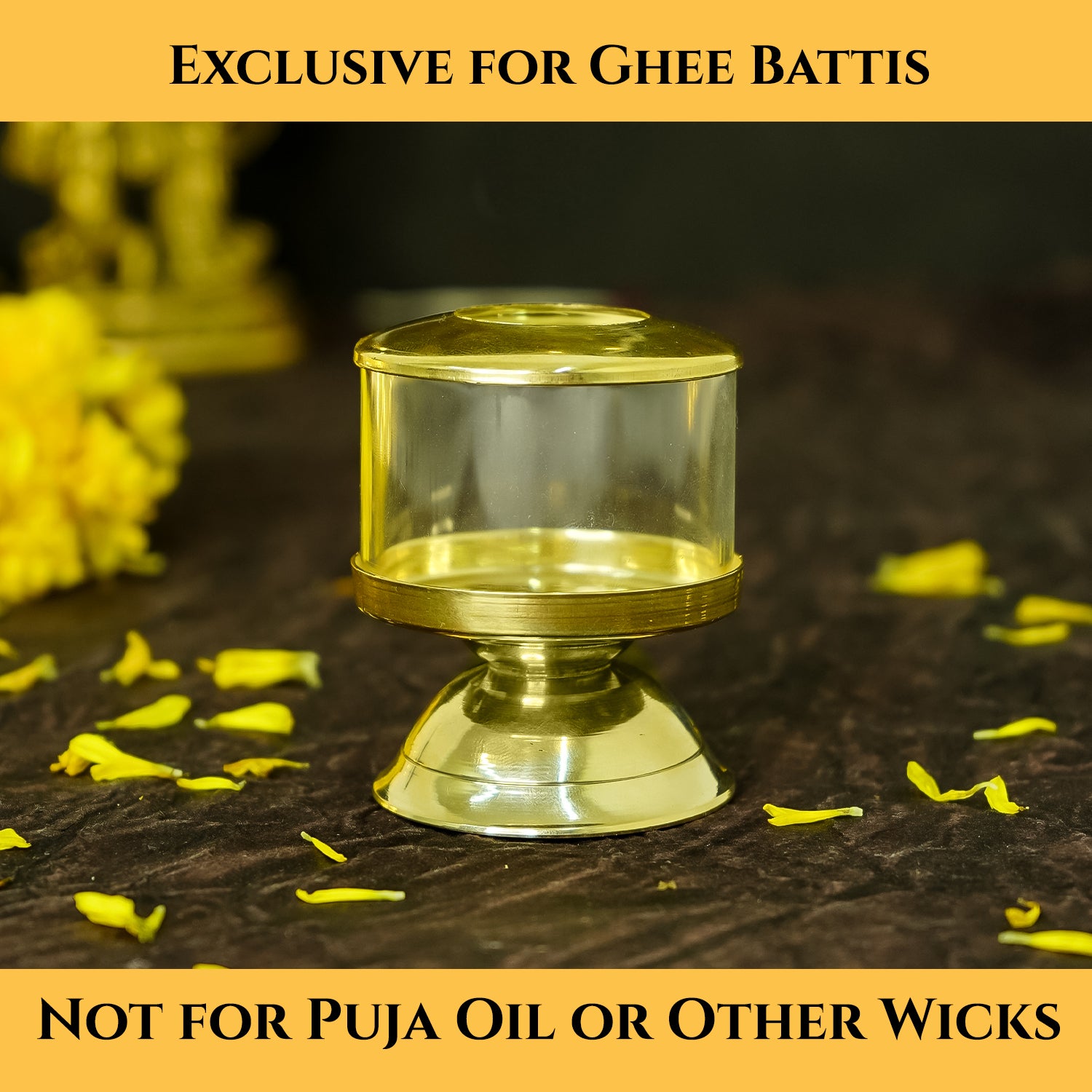 Brass Ghee Diya with Glass Cover for Puja & Home Decor