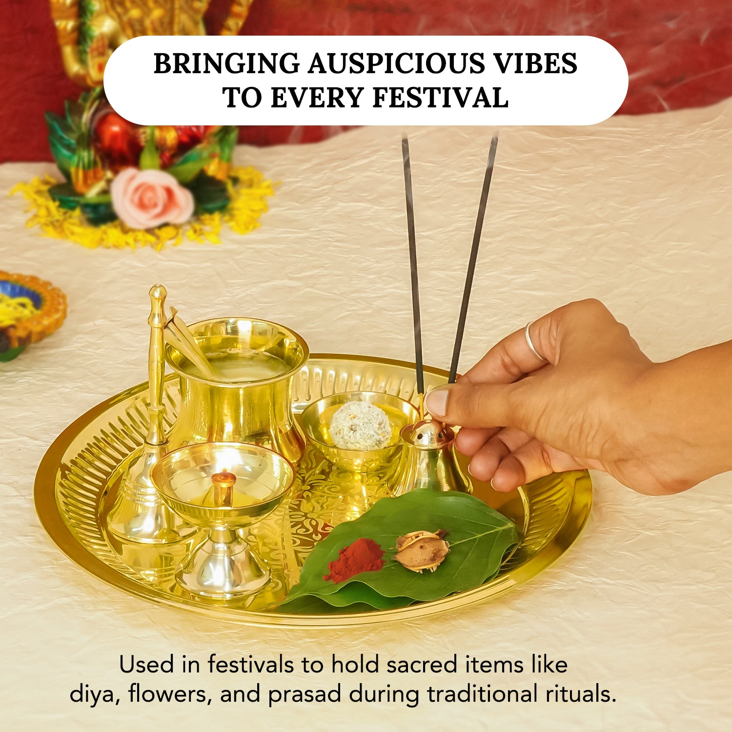 Brass Pooja Thali Set for Festival, Home & Temple