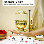 Brass Akhand Jyot Diya with Adjustable Bati Knob & Glass Cover for Puja(Medium Size, 150 ml Oil Capacity)