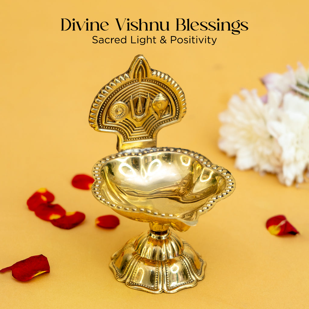 Brass Shanku Chakra Namam Vishnu Tilak Diya for Pooja & Home Decor