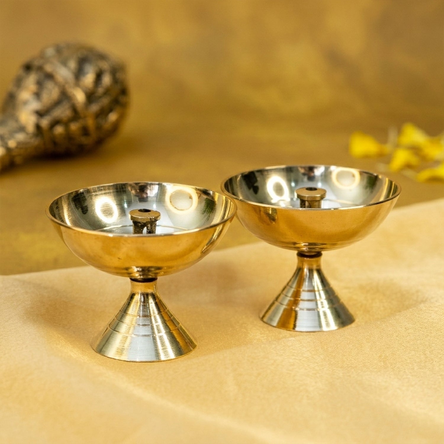Pure Brass Diya Set of 2 for Pooja, Home Temple & Festival Decor