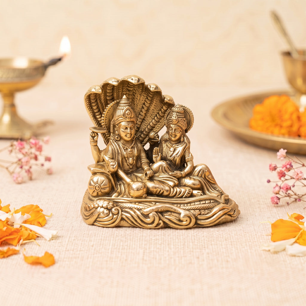 Brass Vishnu Lakshmi Idol for Pooja & Home Decor
