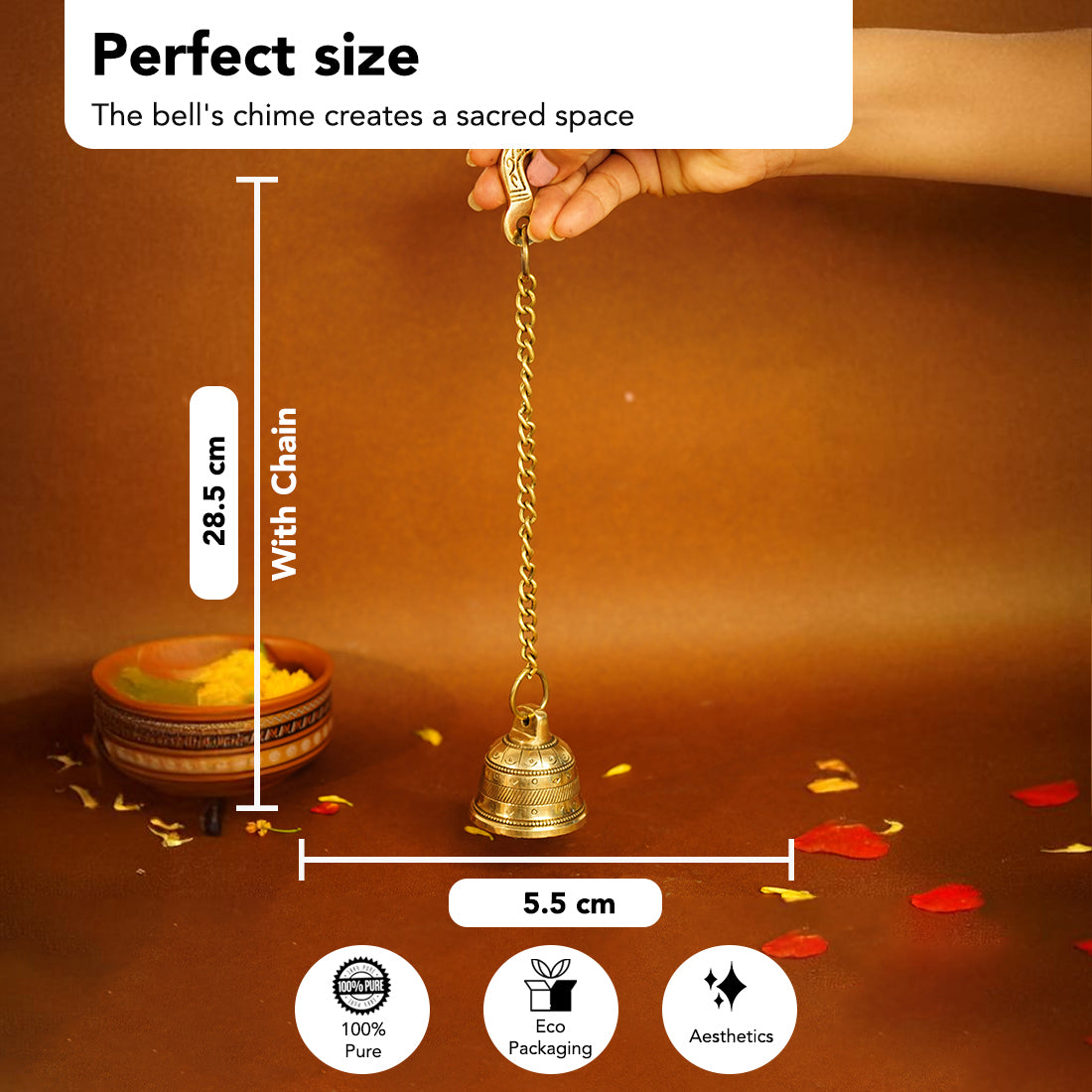 Pure Brass Hanging Bell for Pooja Room & Home Decor