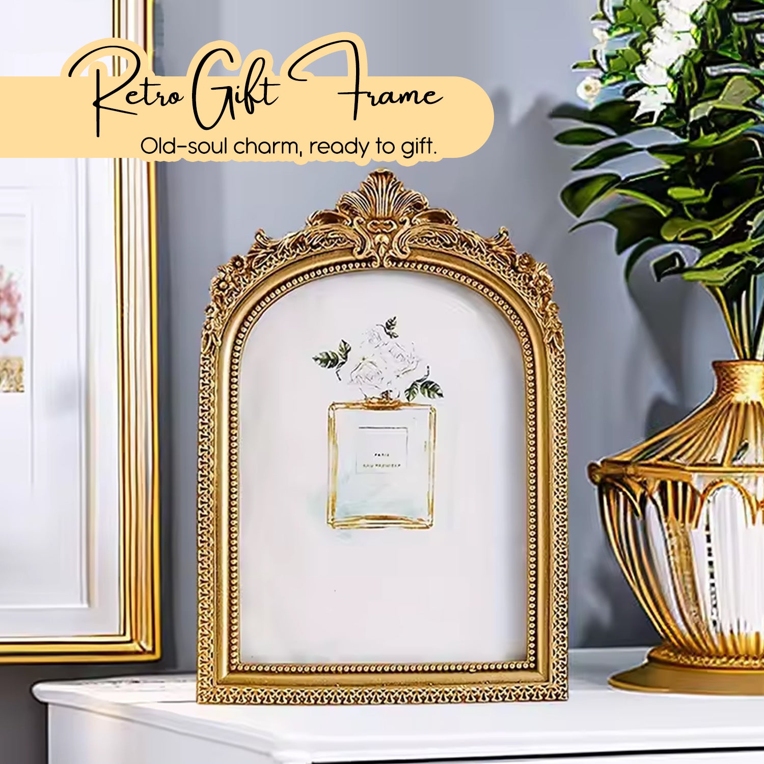 Resin Vintage Round Frame with Glass for Home Decor ,Table & Display