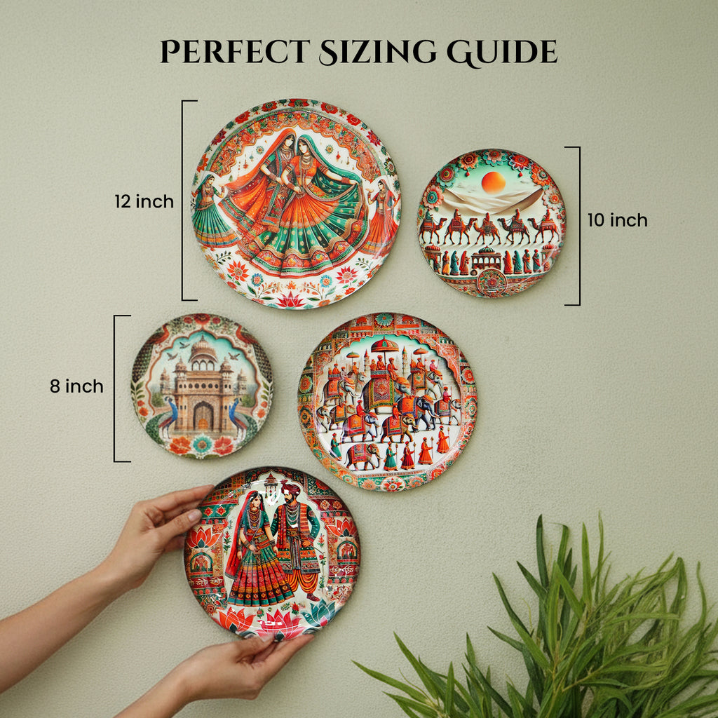 Rajasthani Art Metal Wall Hanging Plates Set of 5 for Living Room & Home Decor