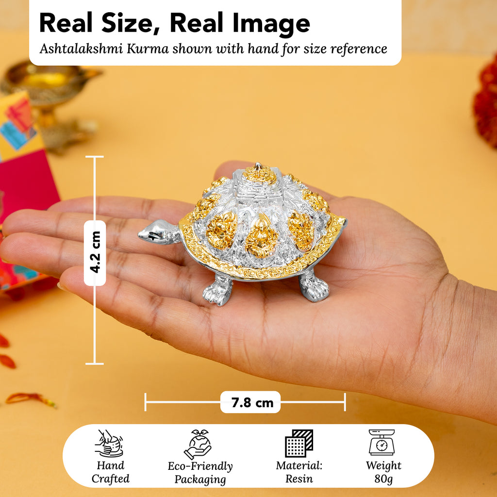 999 Silver Plated Ashtalakshmi Tortoise Idol with Gift Box for Housewarming , Wedding, Vastu & Gifting