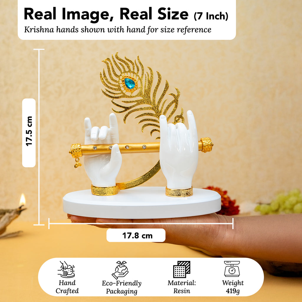 Resin Lord Krishna Hands with Flute Idol for Home Decor & Gifting (Large)