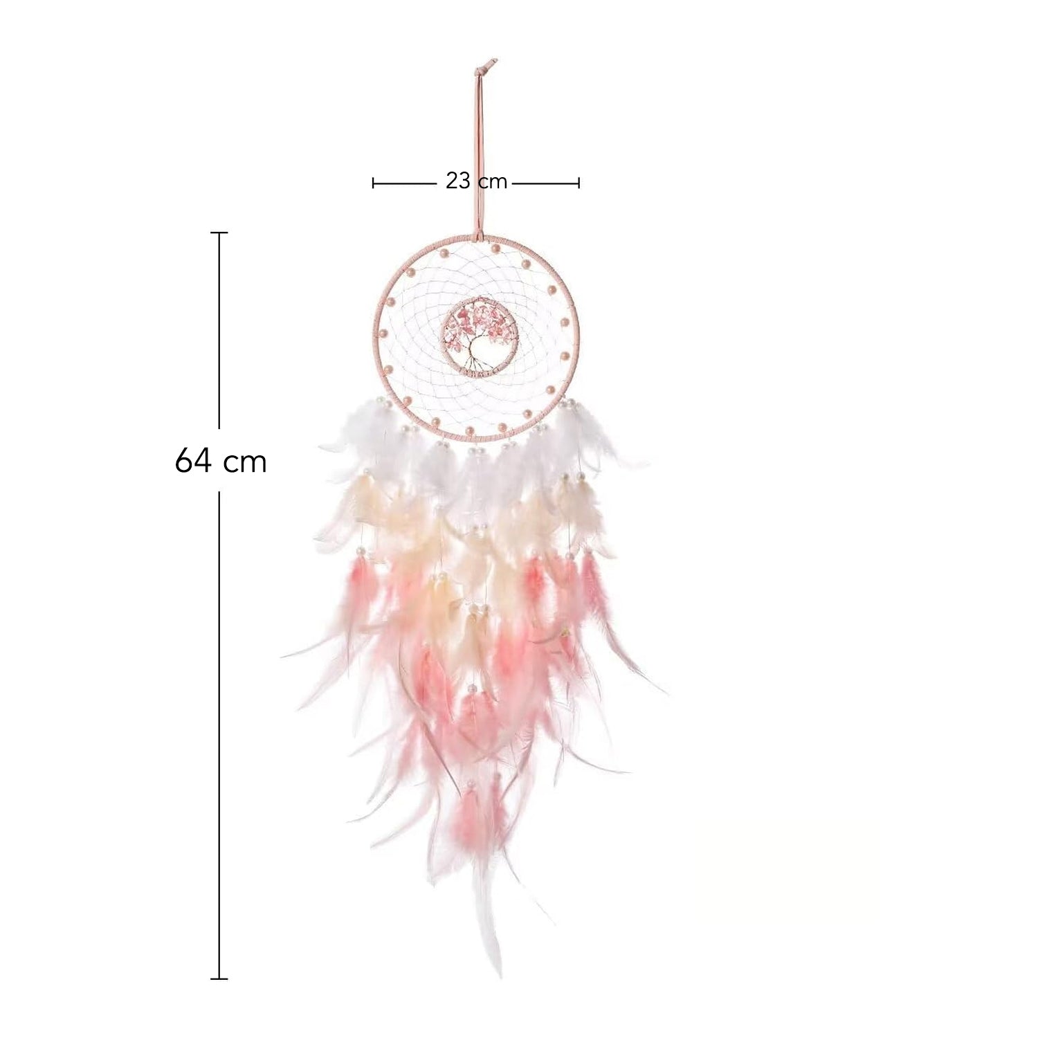 Pink Feather Dream Catcher with Tree of Life for Wall Decor & Bedroom Decoration