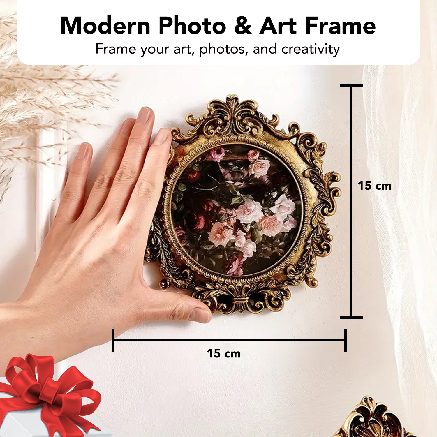 Resin Vintage Round Photo Frame with Glass for Home Decor ,Table & Display