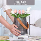 Glass Flower Vase with Leather Handle for Home Decor & Table Decoration