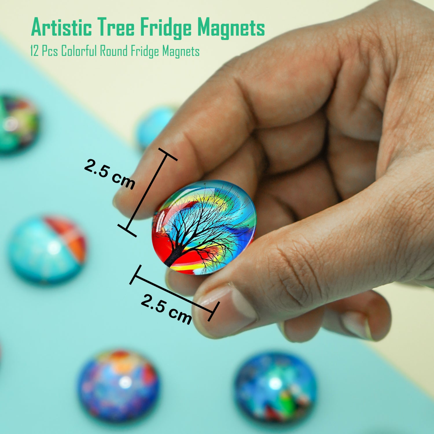 Multicolor Tree of Life Glass Fridge Magnets for Home & Kitchen Decor