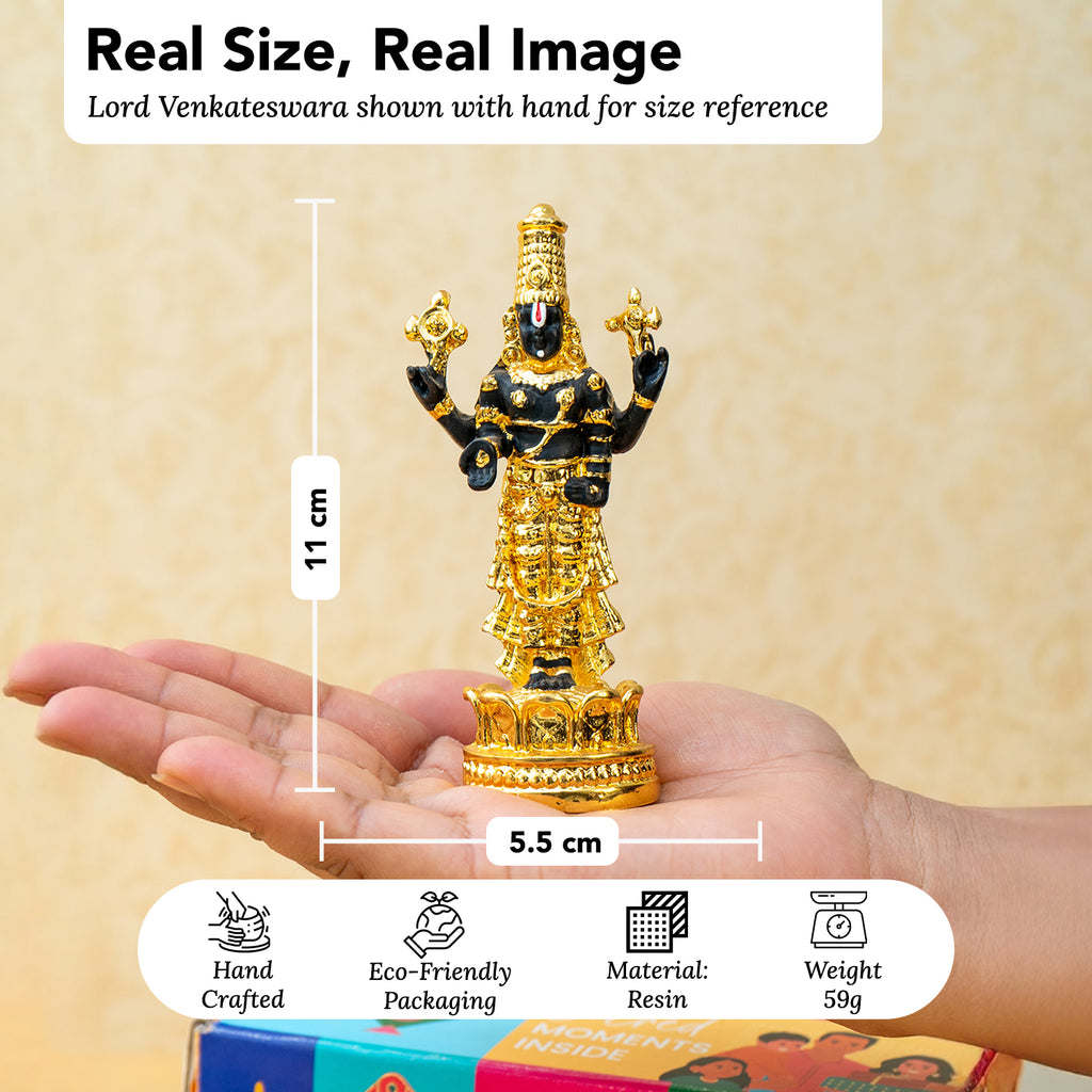 24K Gold Plated Tirupati Balaji Venkateshwara Idol with Gift Box for Housewarming, Wedding & Gifting