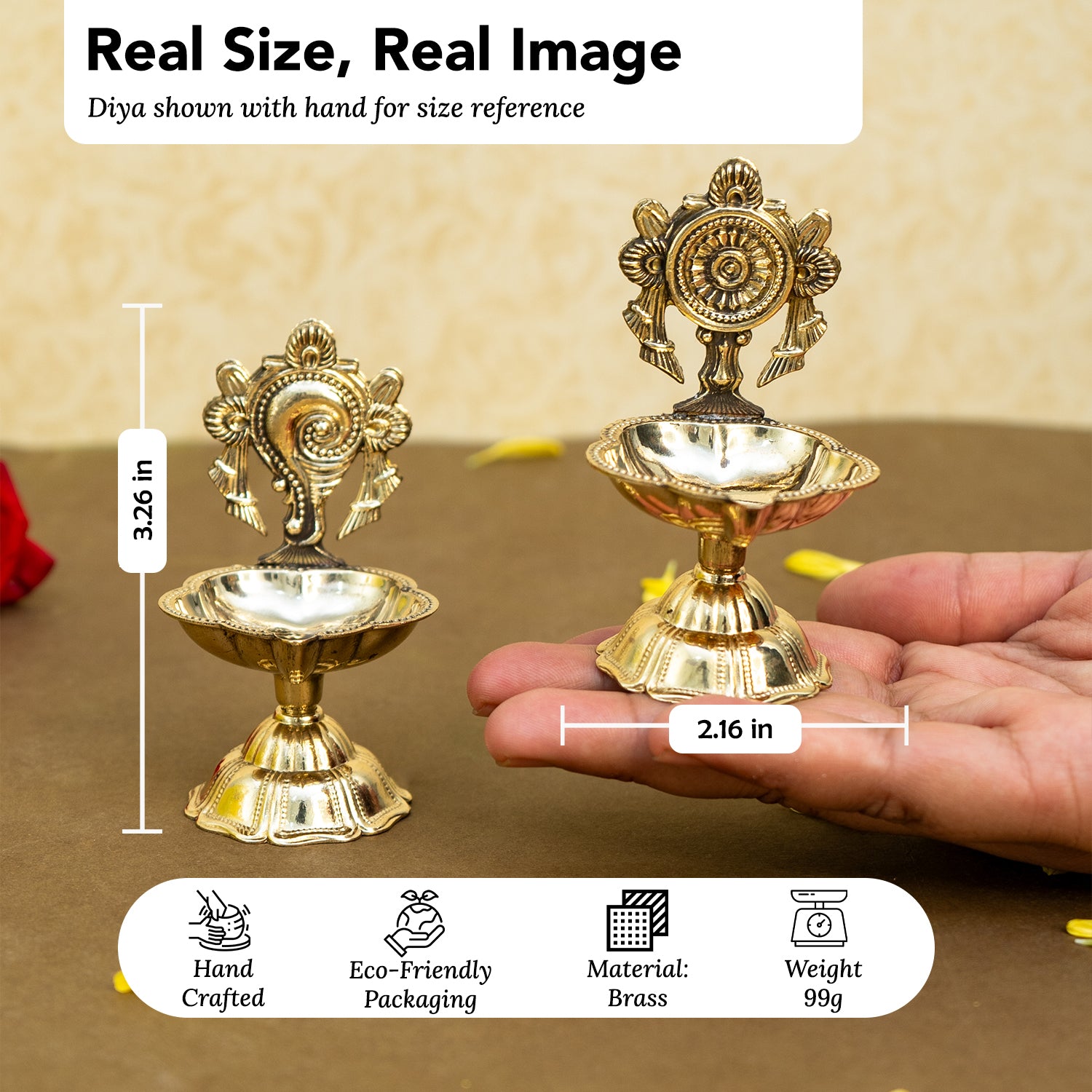 Brass Shanku Chakra Diya Set for Pooja & Home Decor