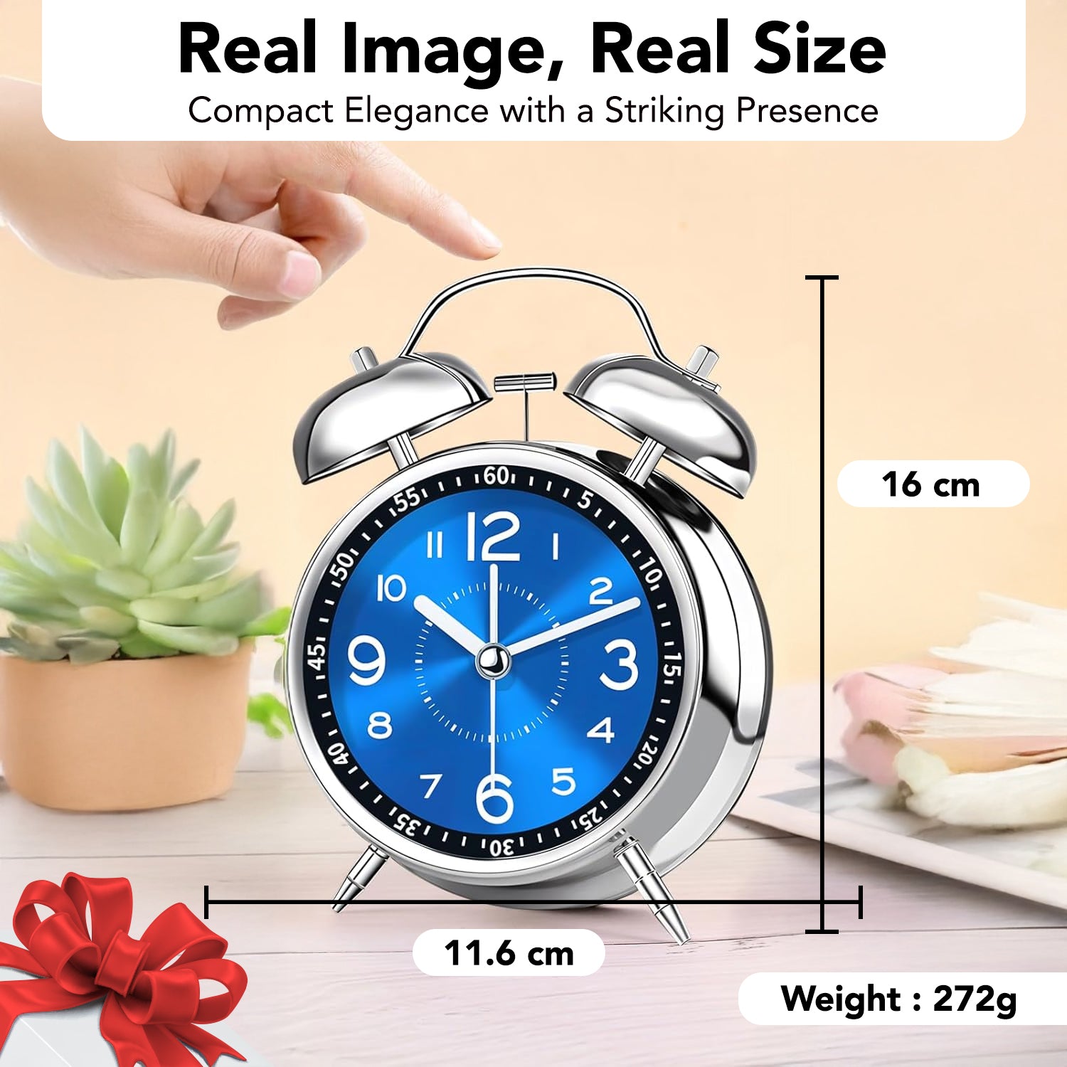 Metal Vintage Analog Alarm Clock for Bedroom & Office Decor