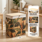 Bamboo Leaf Design Foldable Laundry Basket with Lid for Storage & Organization