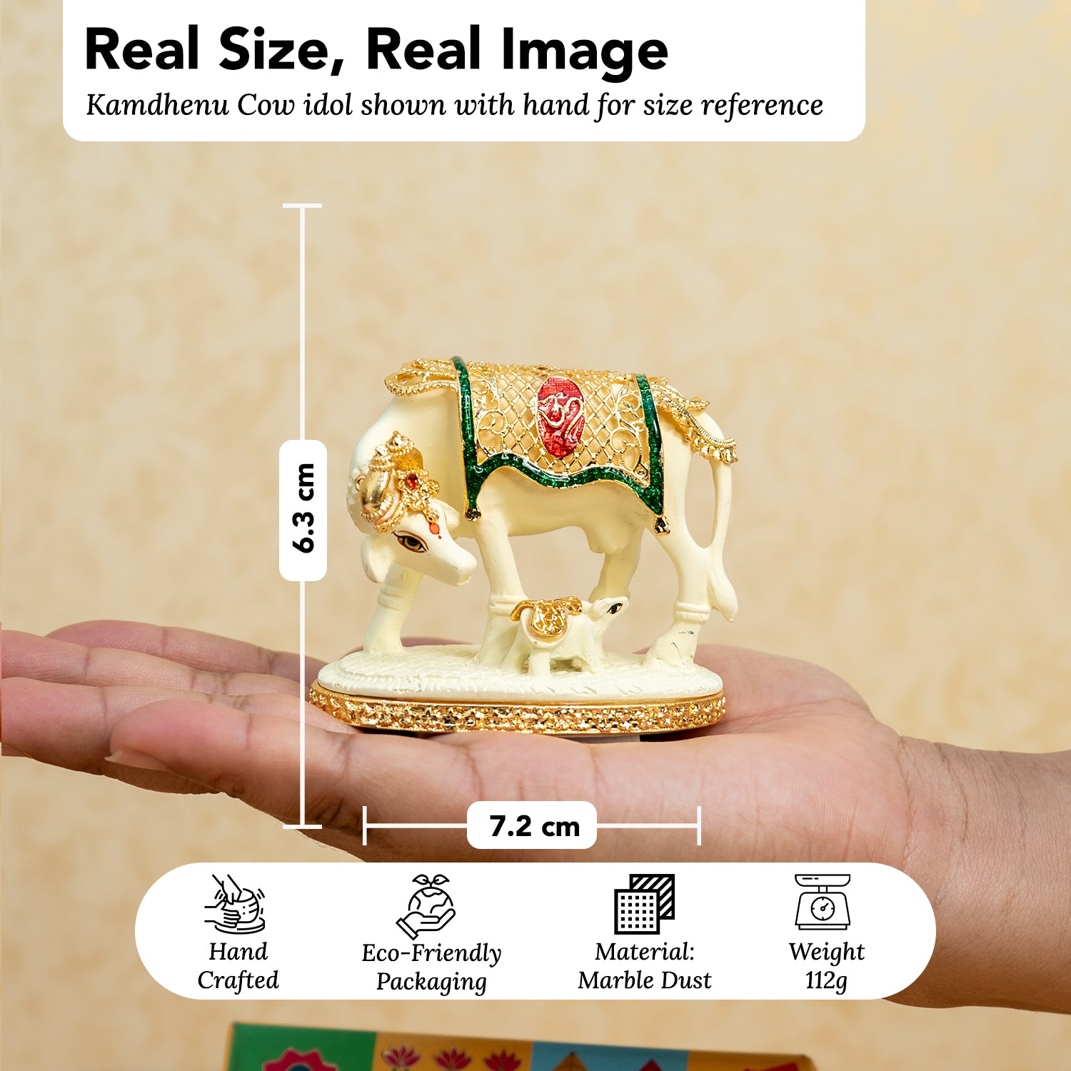 24K Gold Plated Kamdhenu Cow with Calf Idol with Gift Box for Housewarming, Wedding & Gifting
