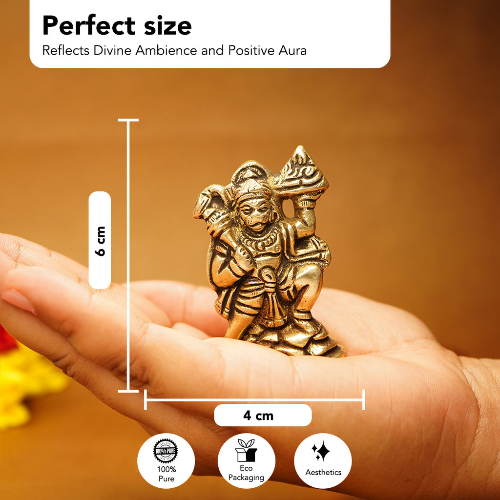 Brass Hanuman Idol for Car Dashboard, Office Desk & Home Decor ( Size - 6cm)