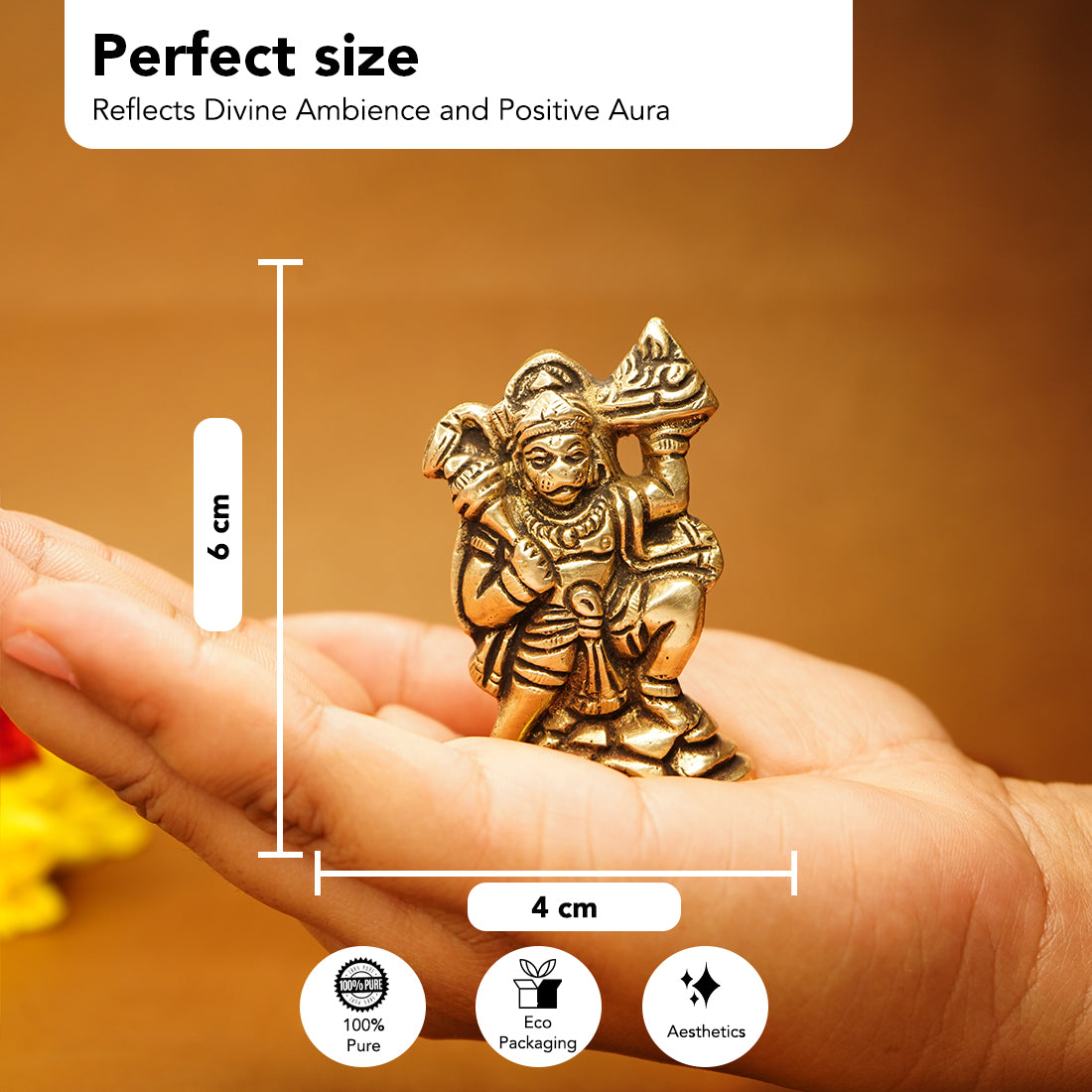 Brass Hanuman Idol for Car Dashboard, Office Desk & Home Decor ( Size - 6cm)