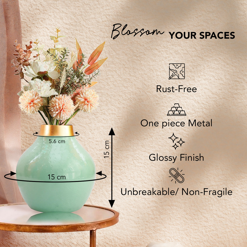 Aqua Green Metal Flower Vase for Home Decor & Table Decoration