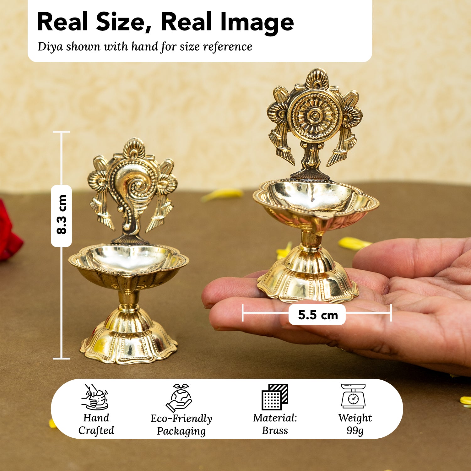 Brass Shanku Chakra Diya Set for Pooja & Home Decor
