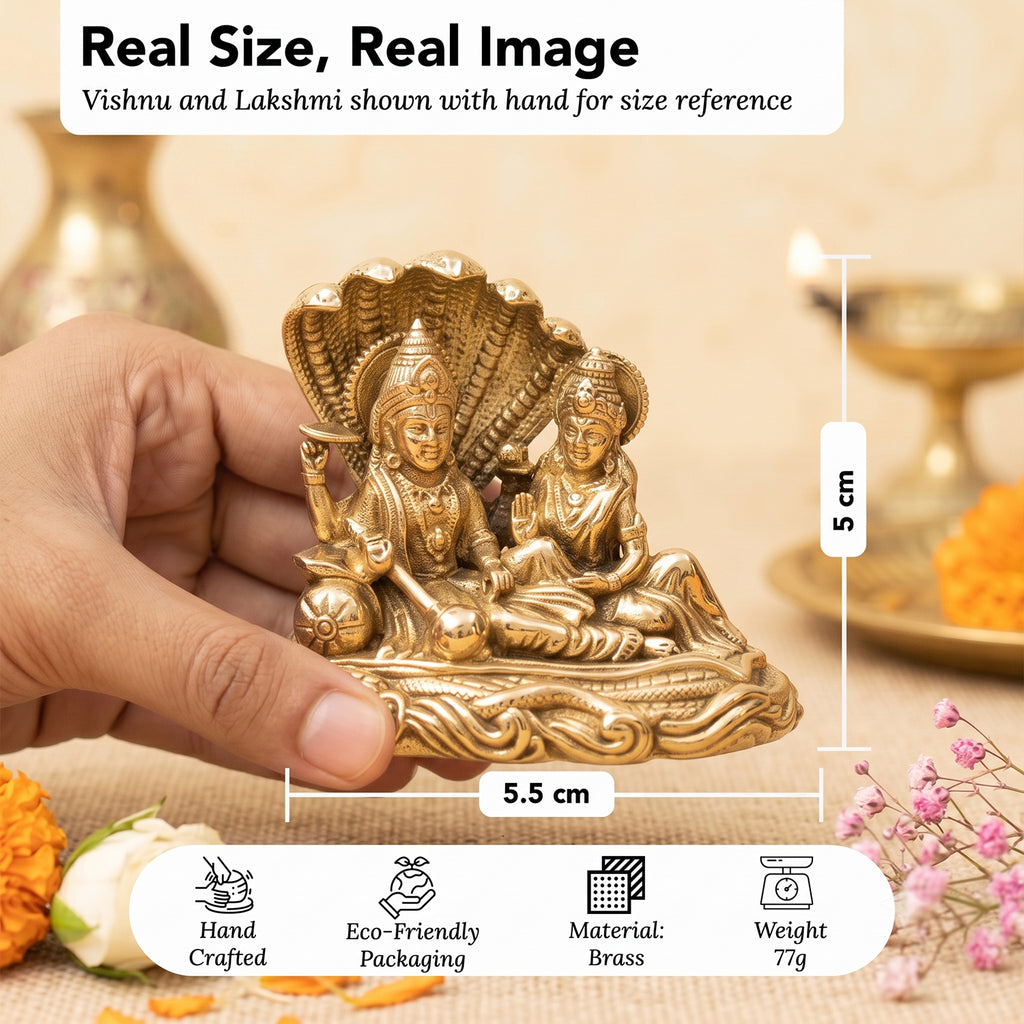 Brass Vishnu Lakshmi Idol for Pooja & Home Decor