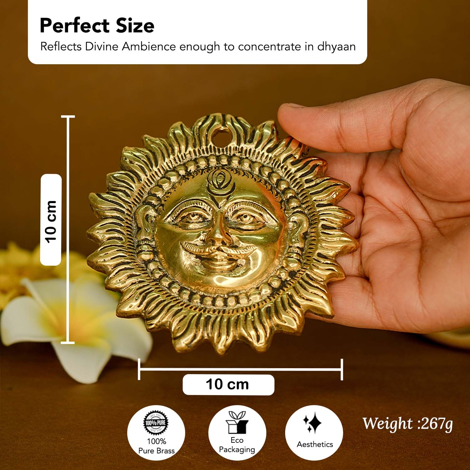 Brass Sun Face Wall Hanging Idol for Vastu  & Home Decor