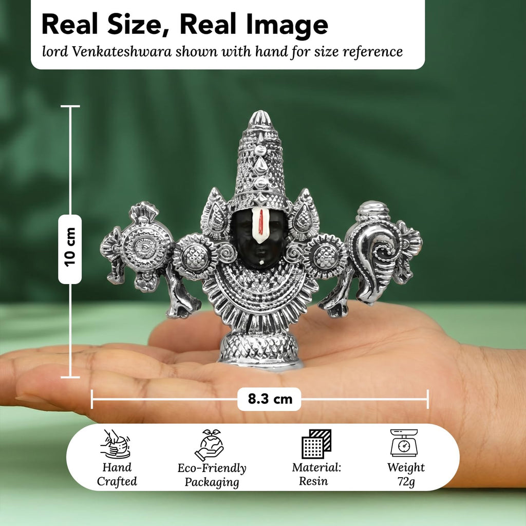 999 Silver Plated Tirupati Balaji Venkateshwara Idol with Green Velvet Gift Box for Vastu, Housewarming & Wedding Gifting