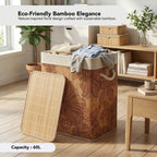 Bamboo Floral Foldable Laundry Basket with Lid for Storage & Organization