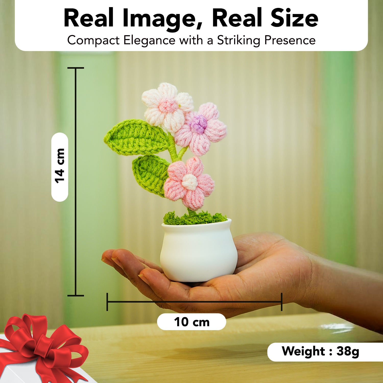 Crochet Cherry Blossom Flowers Pot for Home Decor & Gifting