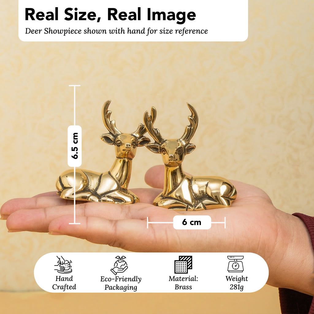 Brass Deer Showpiece Pair with Gift Box for Housewarming, Wedding & Gifting