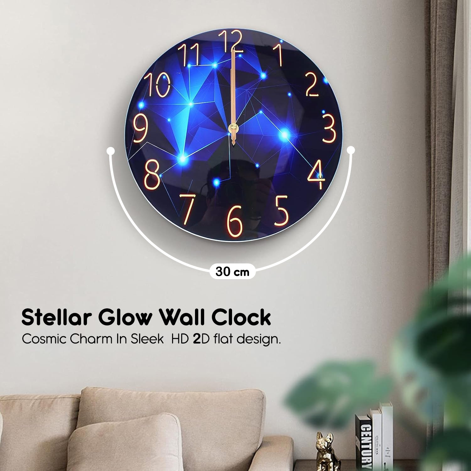 Modern Geometric Wall Clock (Size - 12 Inches) for Home, Bedroom & Office Decor