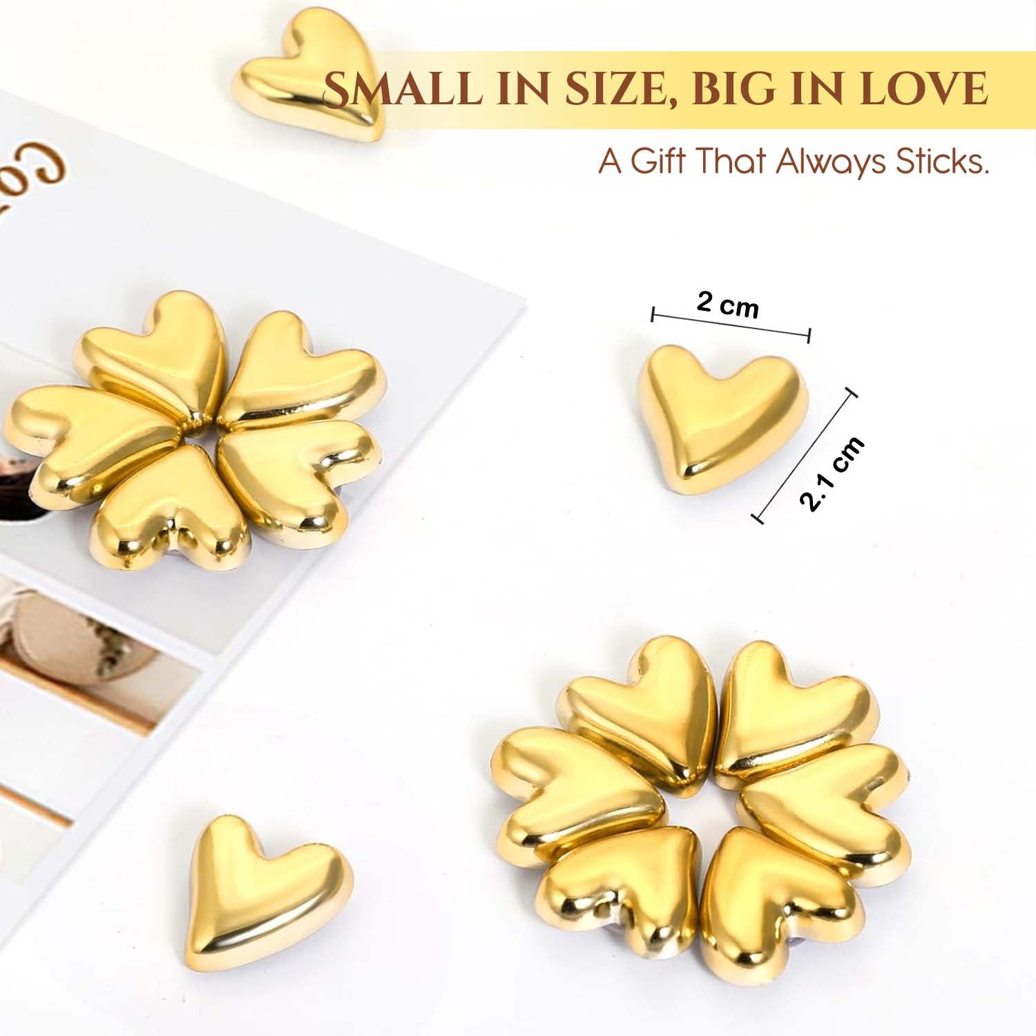 Golden Heart Fridge Magnet Set of 12 for Home & Kitchen Decor