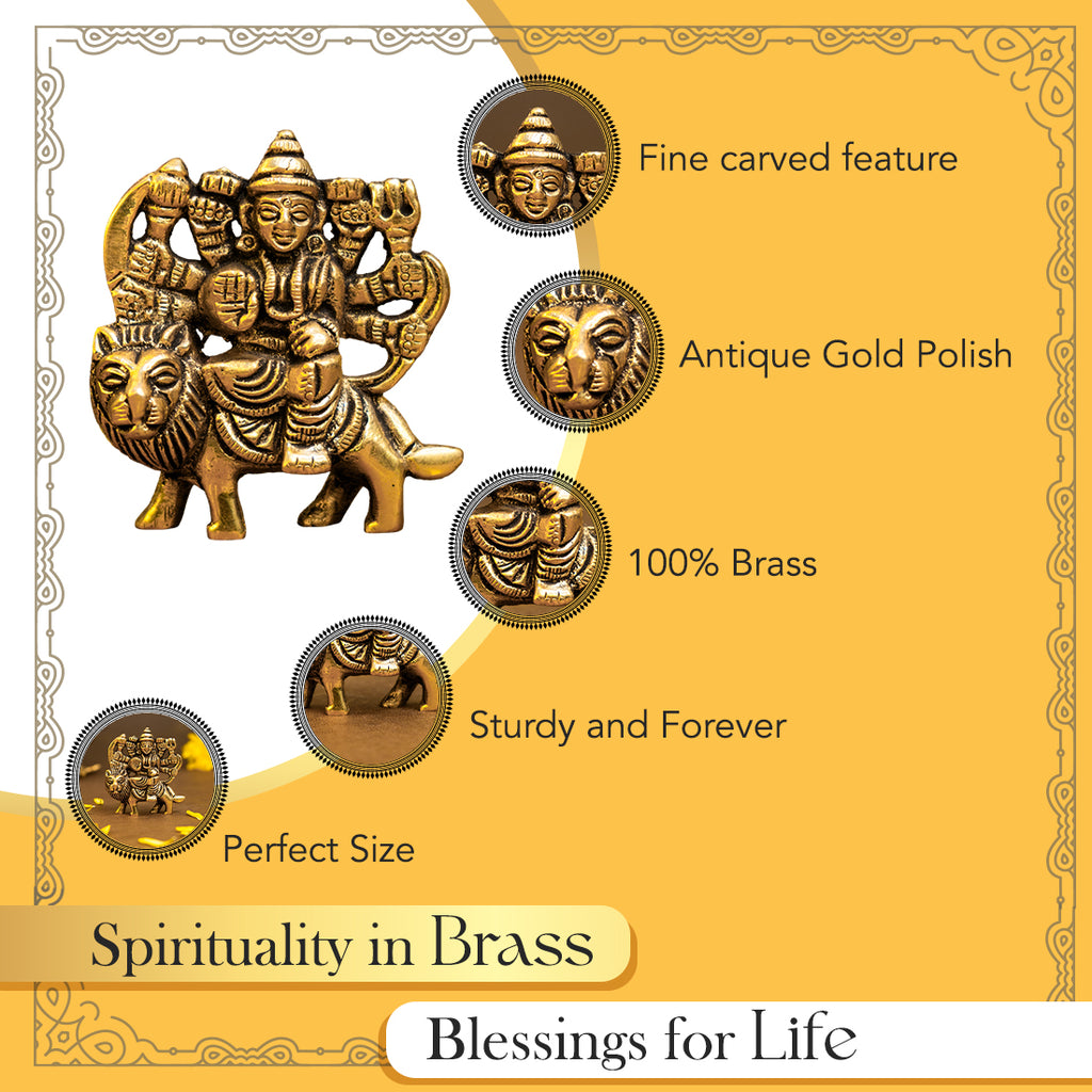 Brass Durga Maa Idol for Home Decor, Office Desk & Car Dashboard